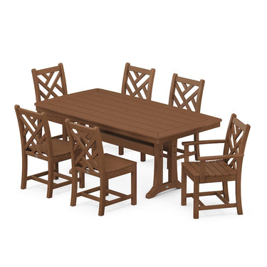 POLYWOOD Chippendale 7-Piece Nautical Trestle Dining Set - Teak